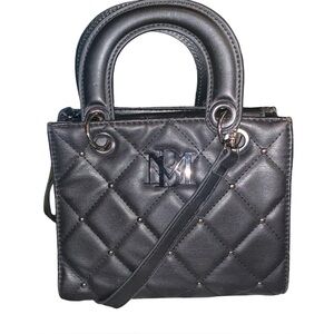 BADGLEY MISCHKA Small Black Quilted Tote Bag Vegan Leather Removable Strap